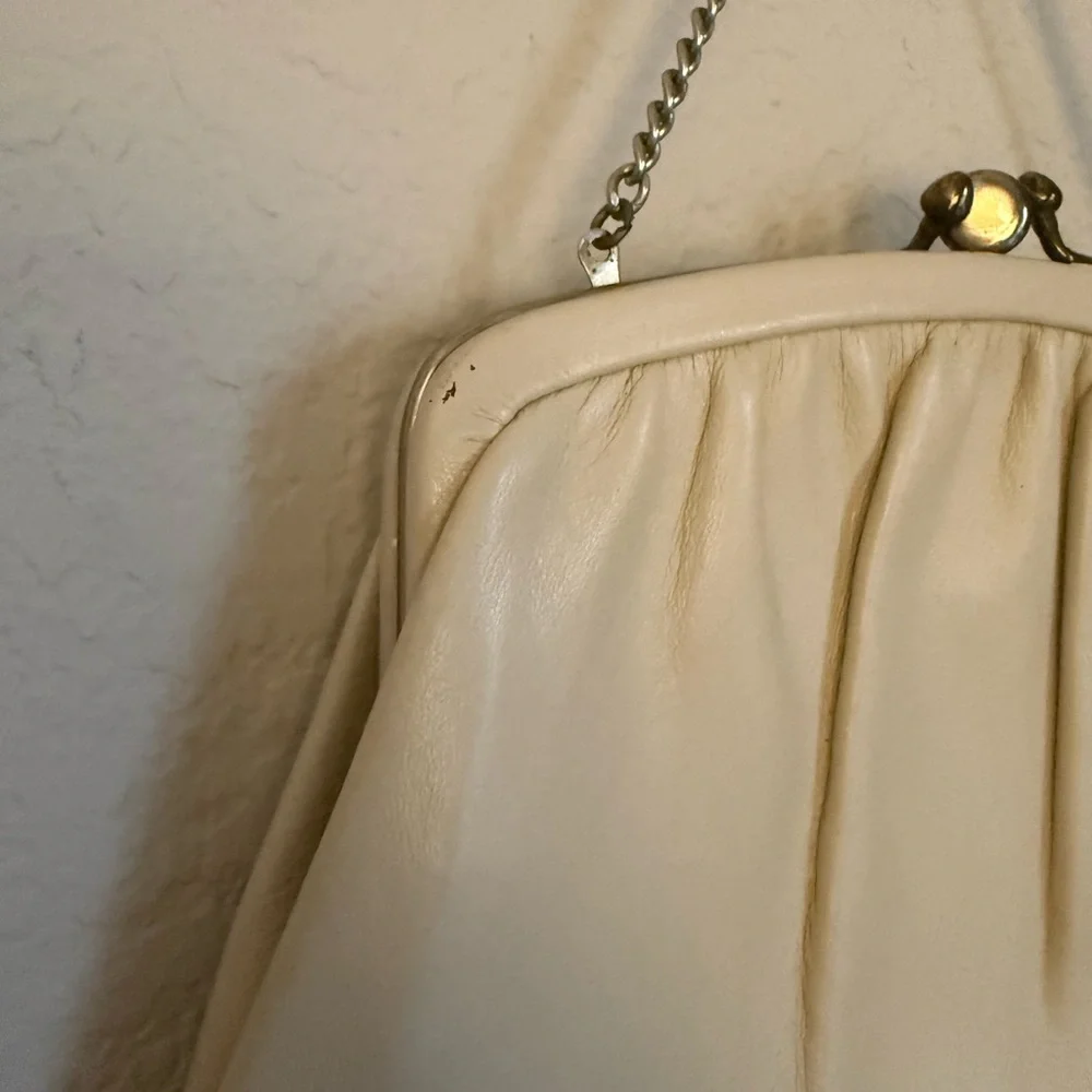 Vintage Cream Leather Convertible Clutch Evening Bag - Picture 6 of 8